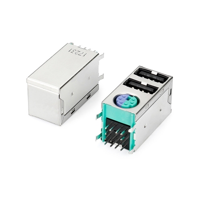 雙層USB 2.0+MINI DIN 6P雙色