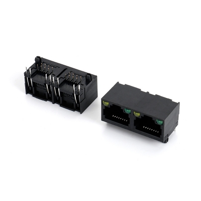 RJ45 1x2，全塑型，左黃右綠