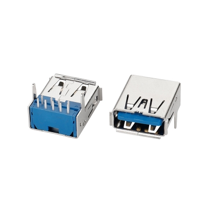 USB 3,0-USB 3,0母座DIP 90度藍(lán)色膠芯直腳