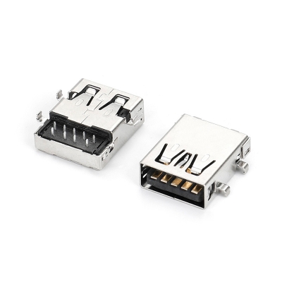 USB3.1 AF 90度 反向沉板CH1.5 PA9T黑膠無(wú)鹵 端子半金錫足1U 直邊直腳不銹鋼殼鍍鎳