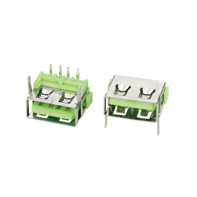USB 2,0-AF90度前兩腳插后插綠膠平口鐵H7,8