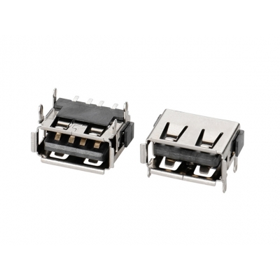 USB 2,0-AF短體四腳插后貼黑膠鐵有卷邊厚度6,35mm光面
