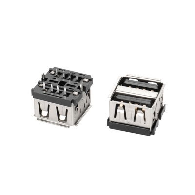 USB 2,0-AF雙層180度10,0黑膠卷邊鐵直叉腳