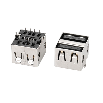 USB 2,0-AF雙層180度短體10,5黑膠PBT鐵雙插腳啞面