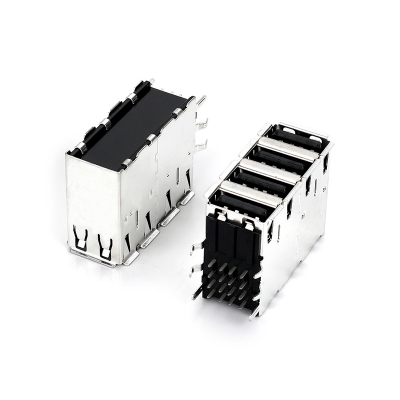 USB 2.0 A TYPE四層DIP 90度插板帶彈片,端子鍍金15U 霧錫,大鐵殼鍍鎳霧面,后殼光面,環(huán)保料