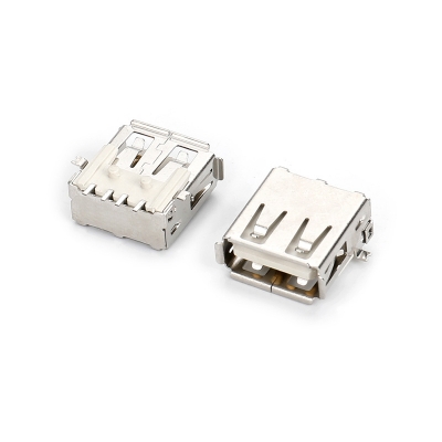 USB2.0 AF 90度SMT LCP白膠有柱 端子半金錫GF 銅殼鍍鎳 SMT腳有卷邊