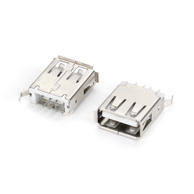 USB2.0 AF 180度插板式 磷銅端子半金GF 外殼鍍亮鎳 DIP 彎腳有卷邊15.0MM