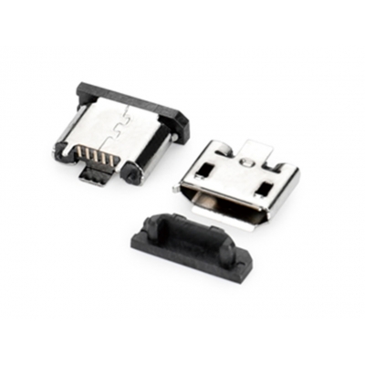 MICRO USB 5P 立式三支腳立貼有柱有邊SMT