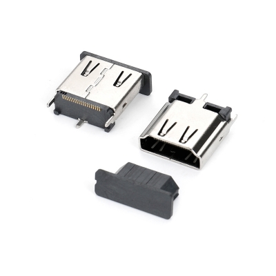 HDMI AF 19P 180°立式(15mm) LCP料 端子全金GF SMT腳腳長1.9mm 銅殼鍍鎳