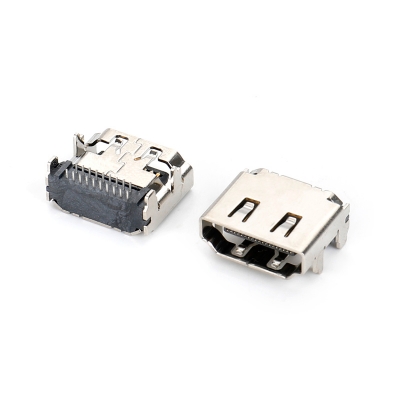 HDMI AF 19PIN DIP TYPE,LCP黑膠,半金霧錫30U不銹鋼外殼鍍鎳,CL=3.10MM,卷裝(HF)